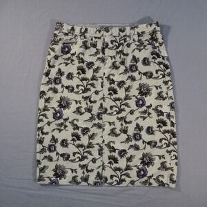 Eddie Bauer Skirt Women 16 Tan Purple Floral Corduroy Pencil Midi Cotton Pockets